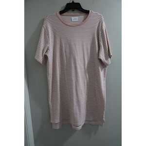 THINGS BETWEEN Striped Pink‎ Beige Crew Neck T Shirt Dress Size M